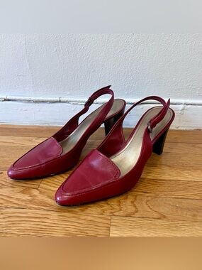 Anne Klein red leather slingback heels